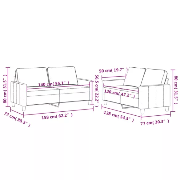 2 részes világosszürke bársony ülőgarnitúra párnákkal