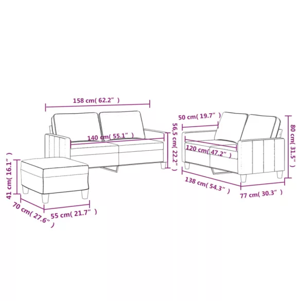 3 részes világosszürke bársony ülőgarnitúra párnákkal