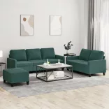 3 részes sötétzöld bársony ülőgarnitúra párnákkal