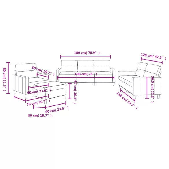 4 részes bordó szövet ülőgarnitúra párnákkal