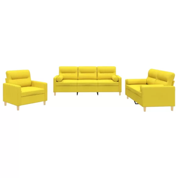 3 részes világossárga szövet ülőgarnitúra párnákkal