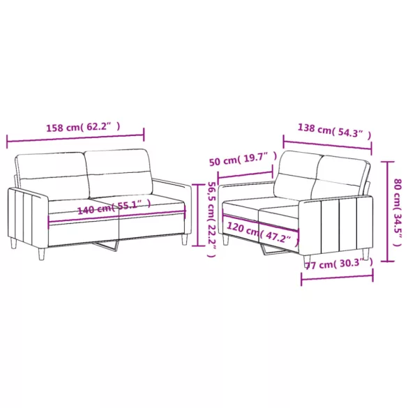 2 részes világosszürke szövet ülőgarnitúra párnákkal