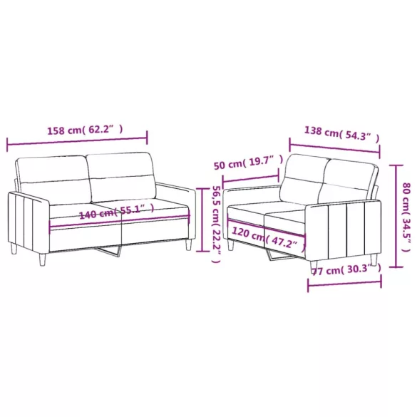 2 részes tópszínű szövet ülőgarnitúra párnákkal