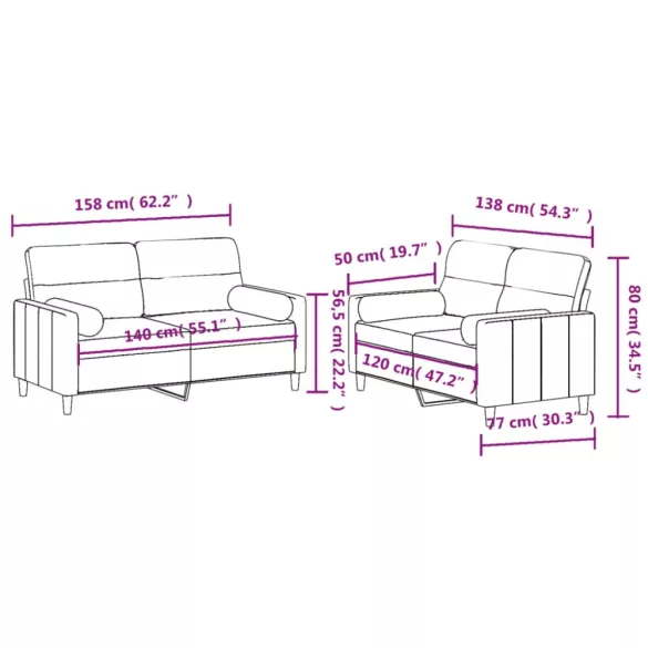 2 részes világosszürke szövet ülőgarnitúra párnákkal