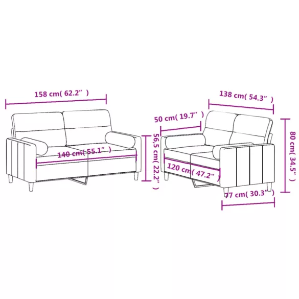 2 részes tópszínű mikroszálas szövet ülőgarnitúra párnával