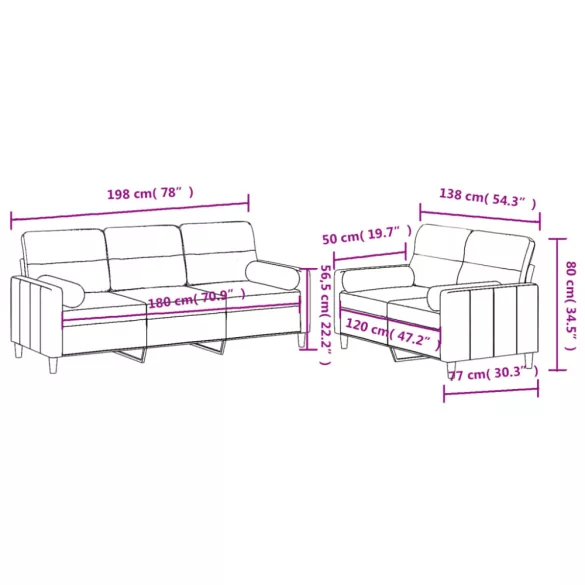 2 részes sötétszürke szövet ülőgarnitúra párnákkal
