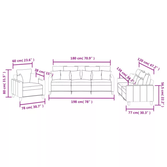3 részes sötétszürke szövet ülőgarnitúra párnákkal