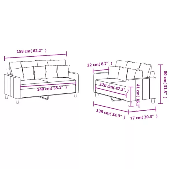 2 részes világosszürke szövet ülőgarnitúra párnákkal