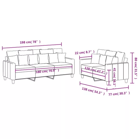 2 részes sötétszürke szövet ülőgarnitúra párnákkal