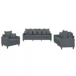 3 részes sötétszürke bársony ülőgarnitúra párnákkal