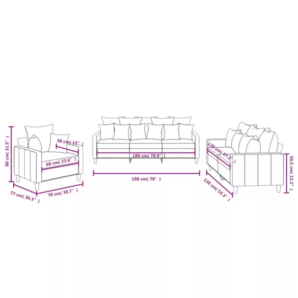 3 részes sötétszürke bársony ülőgarnitúra párnákkal