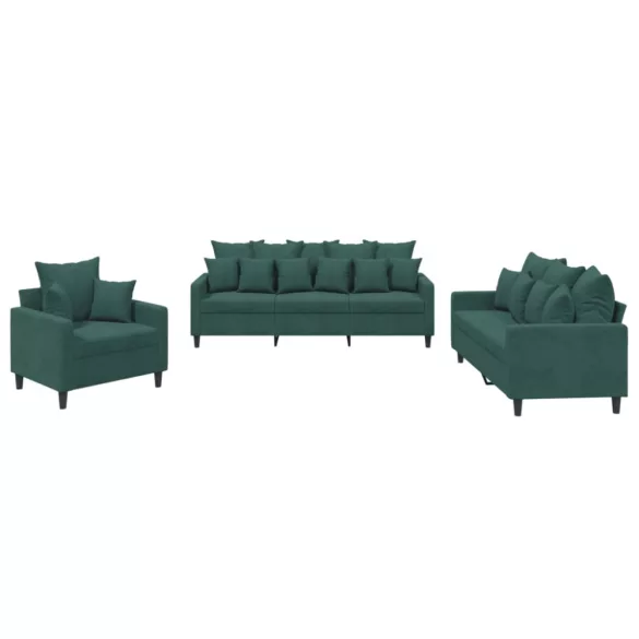 3 részes sötétzöld bársony ülőgarnitúra párnákkal