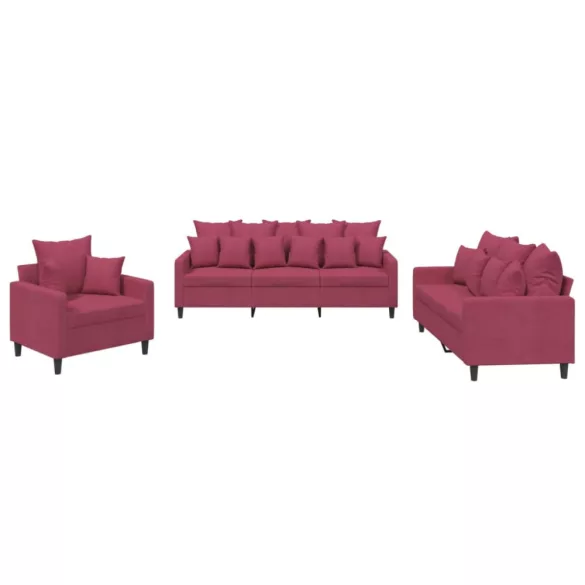3 részes bordó bársony ülőgarnitúra párnákkal