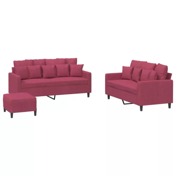 3 részes bordó bársony ülőgarnitúra párnákkal