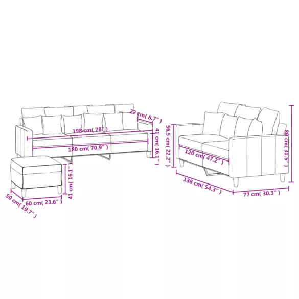 3 részes sárga bársony ülőgarnitúra párnákkal