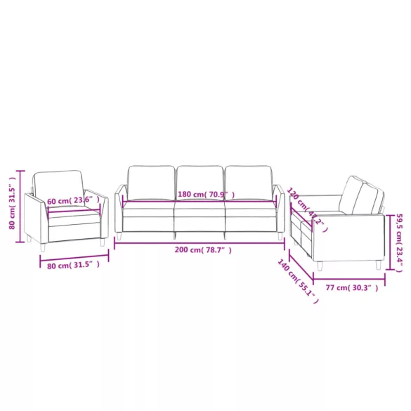 3 részes fekete műbőr ülőgarnitúra párnákkal