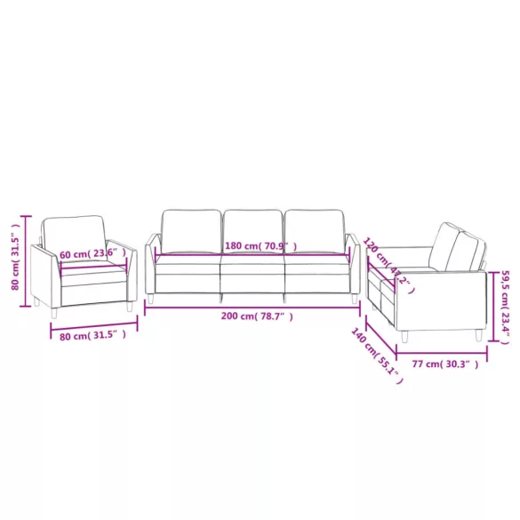 3 részes szürke műbőr ülőgarnitúra párnákkal