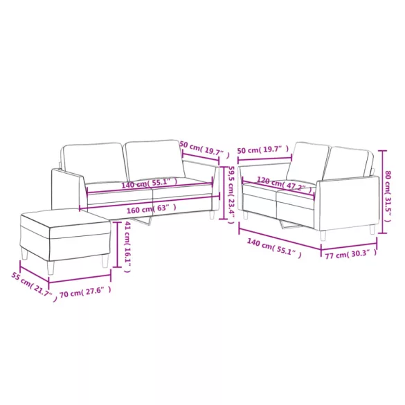 3 részes szürke műbőr ülőgarnitúra párnákkal