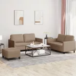 3 részes kávészínű műbőr ülőgarnitúra párnákkal