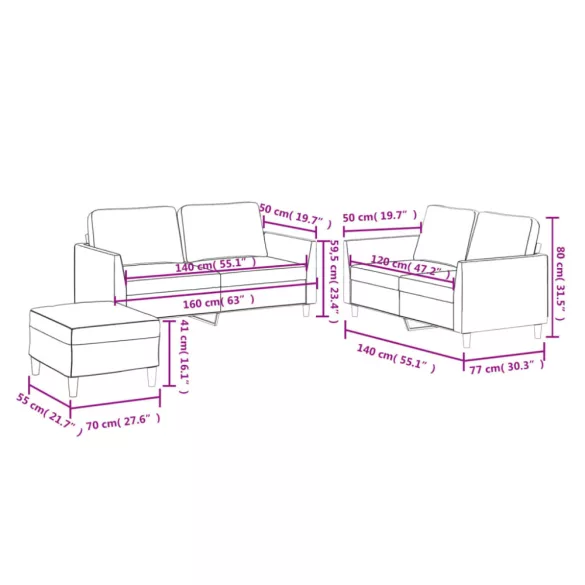 3 részes kávészínű műbőr ülőgarnitúra párnákkal