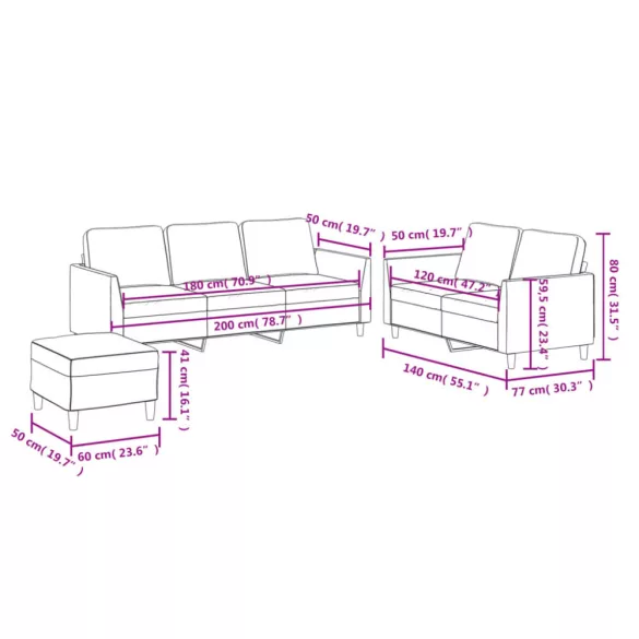 3 részes krémszínű műbőr ülőgarnitúra párnákkal