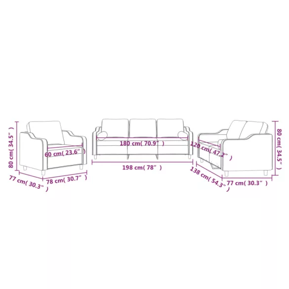 3 részes világosszürke szövet ülőgarnitúra párnákkal