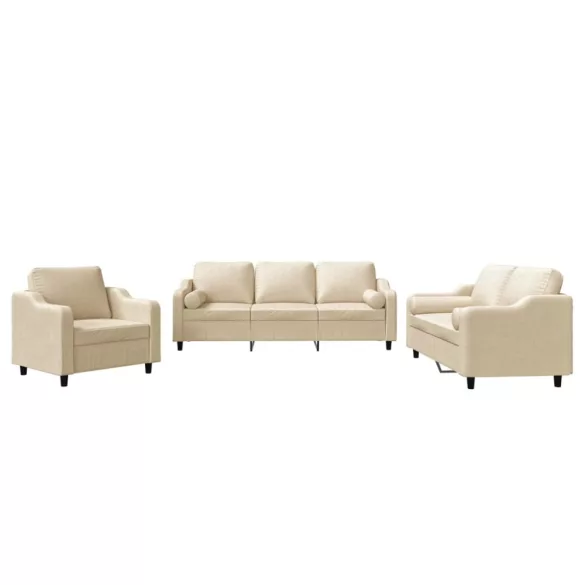 3 részes krémszínű szövet ülőgarnitúra párnákkal