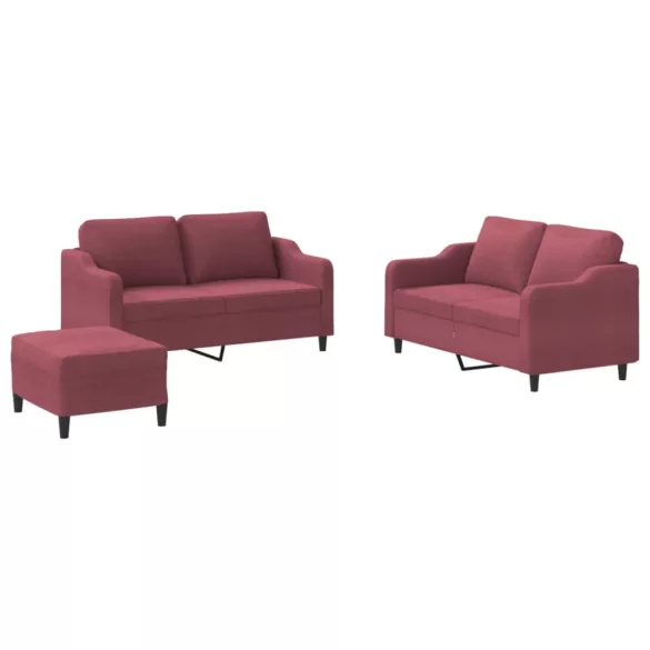 3 részes bordó szövet ülőgarnitúra párnákkal