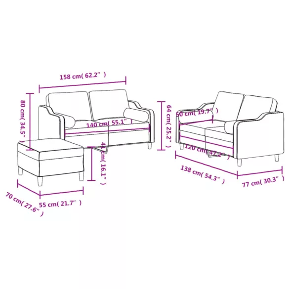 3 részes sötétszürke szövet ülőgarnitúra párnákkal