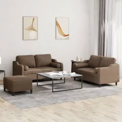 3 részes barna szövet ülőgarnitúra párnákkal
