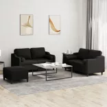 3 részes fekete szövet ülőgarnitúra párnákkal