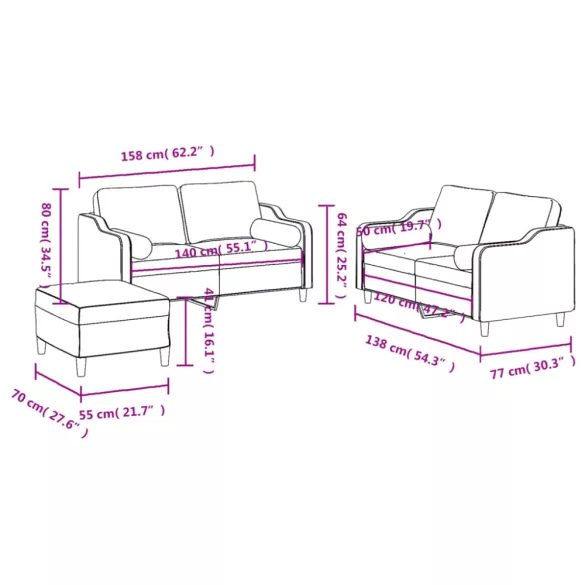 3 részes világossárga szövet ülőgarnitúra párnákkal