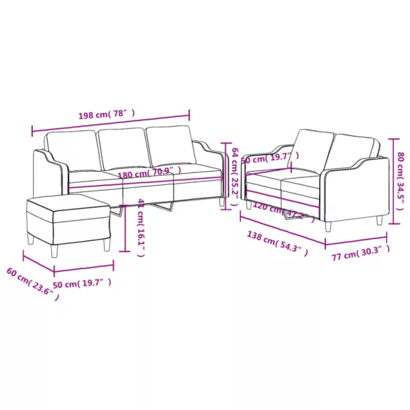 3 részes krémszínű szövet ülőgarnitúra párnákkal
