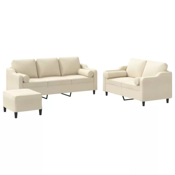 3 részes krémszínű szövet ülőgarnitúra párnákkal