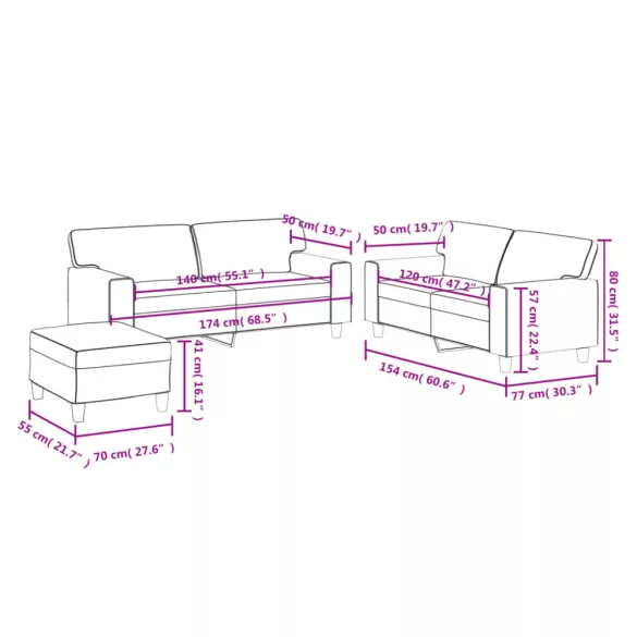 3 részes krémszínű műbőr ülőgarnitúra