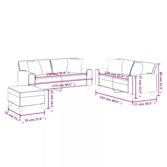 3 részes krémszínű műbőr ülőgarnitúra párnákkal