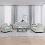 3 részes világosszürke bársony ülőgarnitúra párnákkal