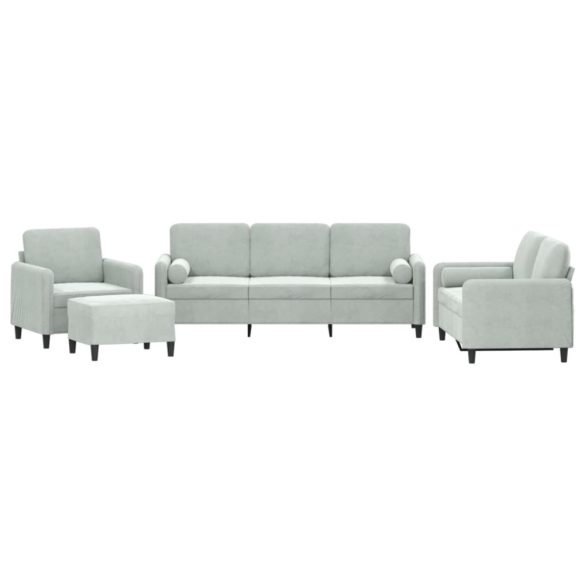 4 részes világosszürke bársony ülőgarnitúra párnákkal