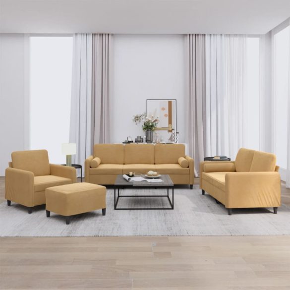 4 részes barna bársony ülőgarnitúra párnákkal