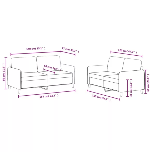 2 részes fekete bársony ülőgarnitúra