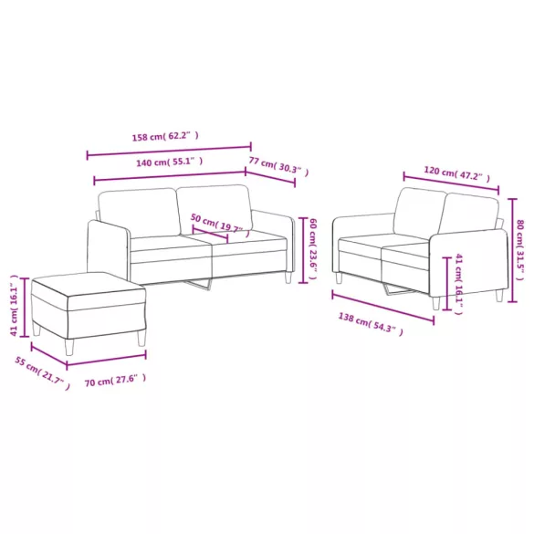 3 részes fekete bársony ülőgarnitúra