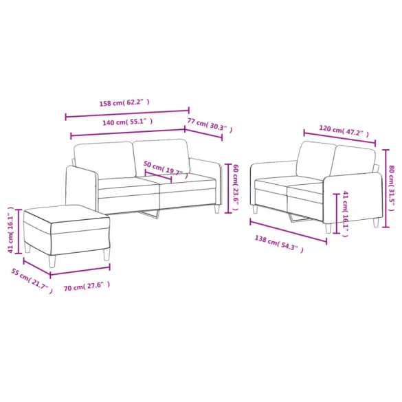 3 részes kék bársony ülőgarnitúra