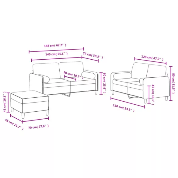 3 részes fekete bársony ülőgarnitúra párnákkal