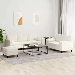 3 részes krémszínű bársony ülőgarnitúra párnákkal