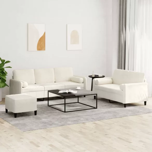 3 részes krémszínű bársony ülőgarnitúra párnákkal