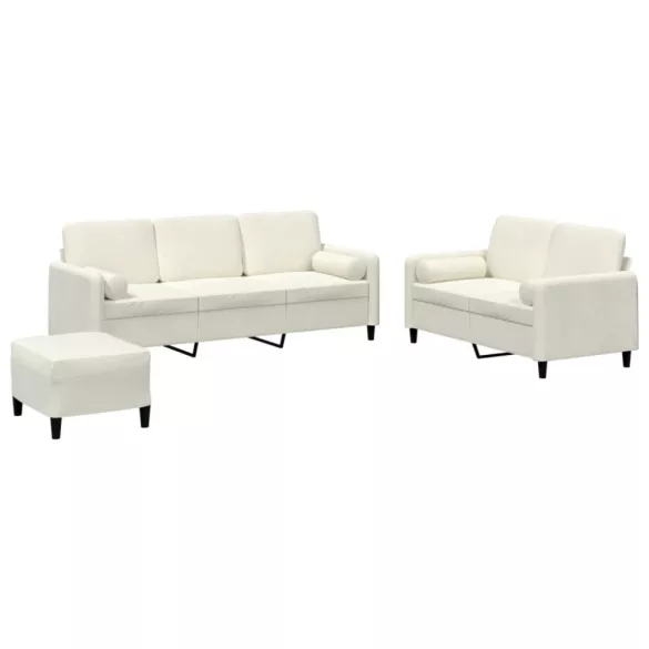 3 részes krémszínű bársony ülőgarnitúra párnákkal