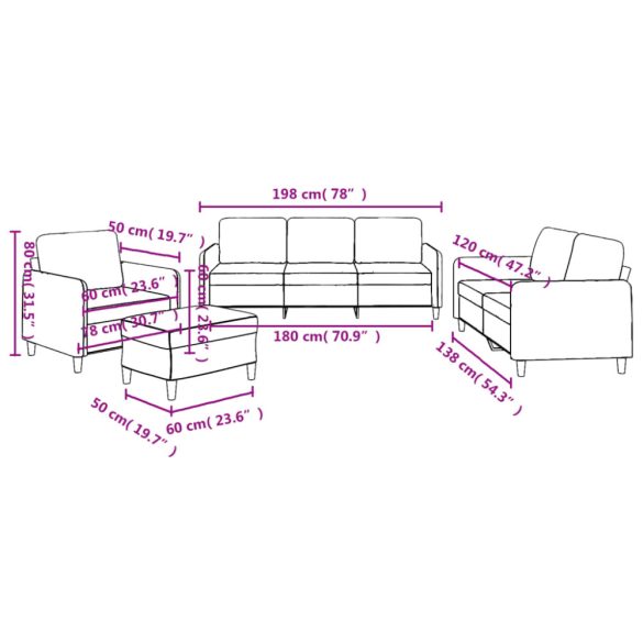 4 részes krémszínű szövet ülőgarnitúra párnákkal