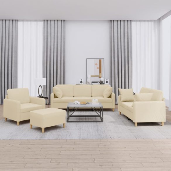 4 részes krémszínű szövet ülőgarnitúra párnákkal