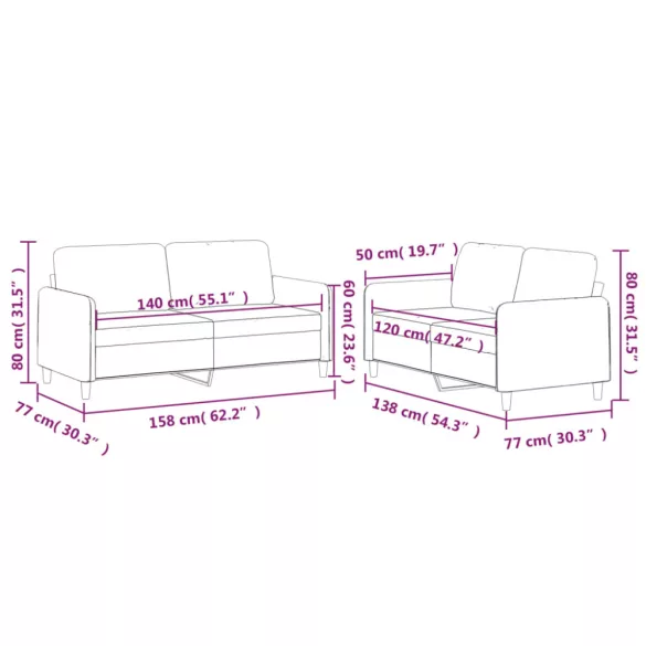 2 részes sötétszürke szövet ülőgarnitúra párnákkal