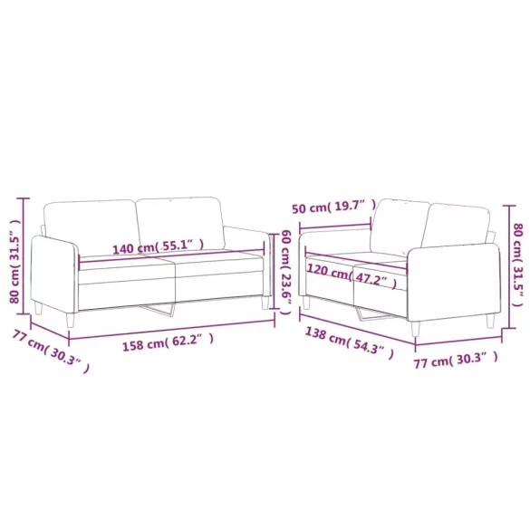 2 részes tópszínű szövet ülőgarnitúra párnákkal